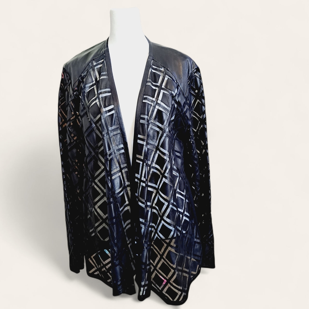 Grayse Black Leather Cutout Jacket. Size L